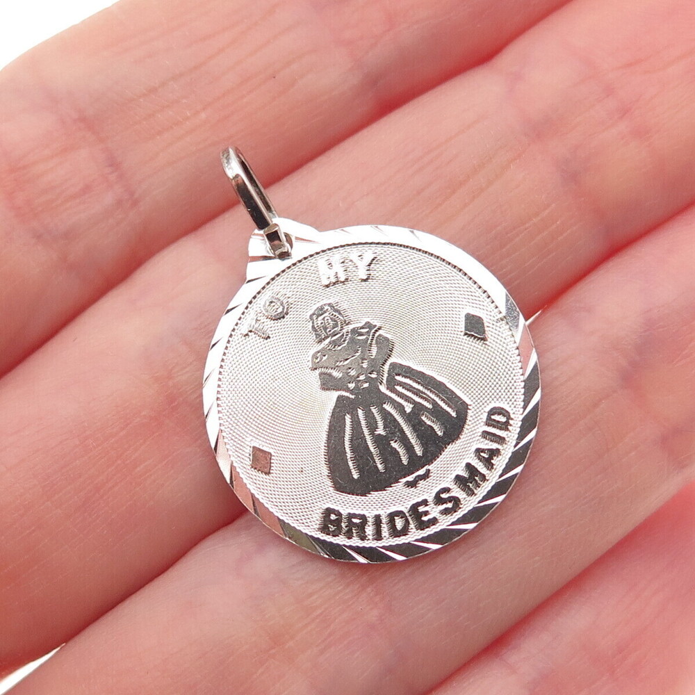 925 Sterling Silver Vintage To My Bridesmaid Charm Pendant